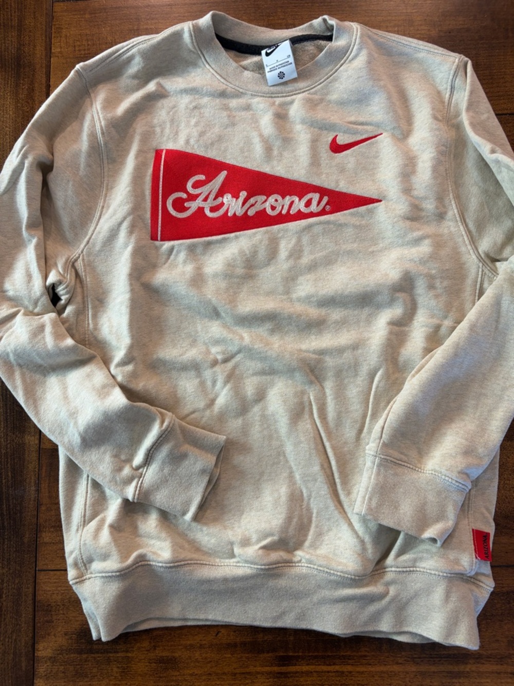 Nike Beige Crewneck Sweatshirt with Red Arizona Pennant